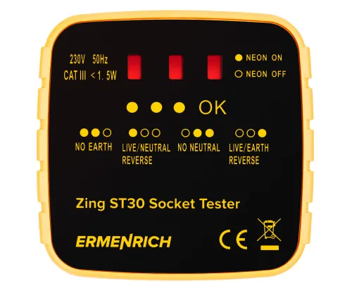 Тестер розеток Ermenrich Zing ST30, желтый, фото 2